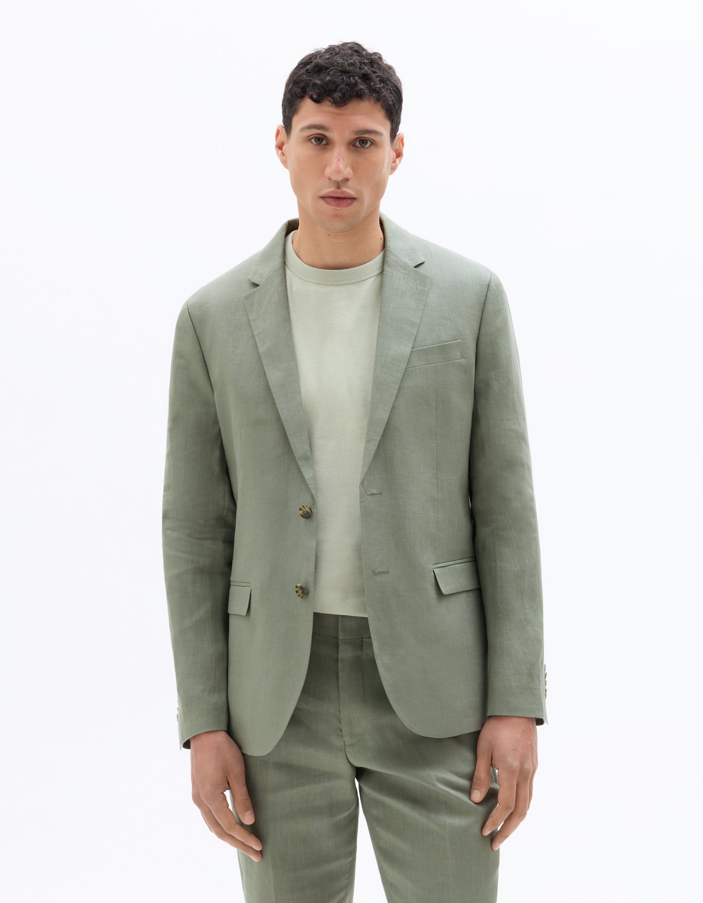 Celio Mens Olive Solid Slim Fit Linen Blazer