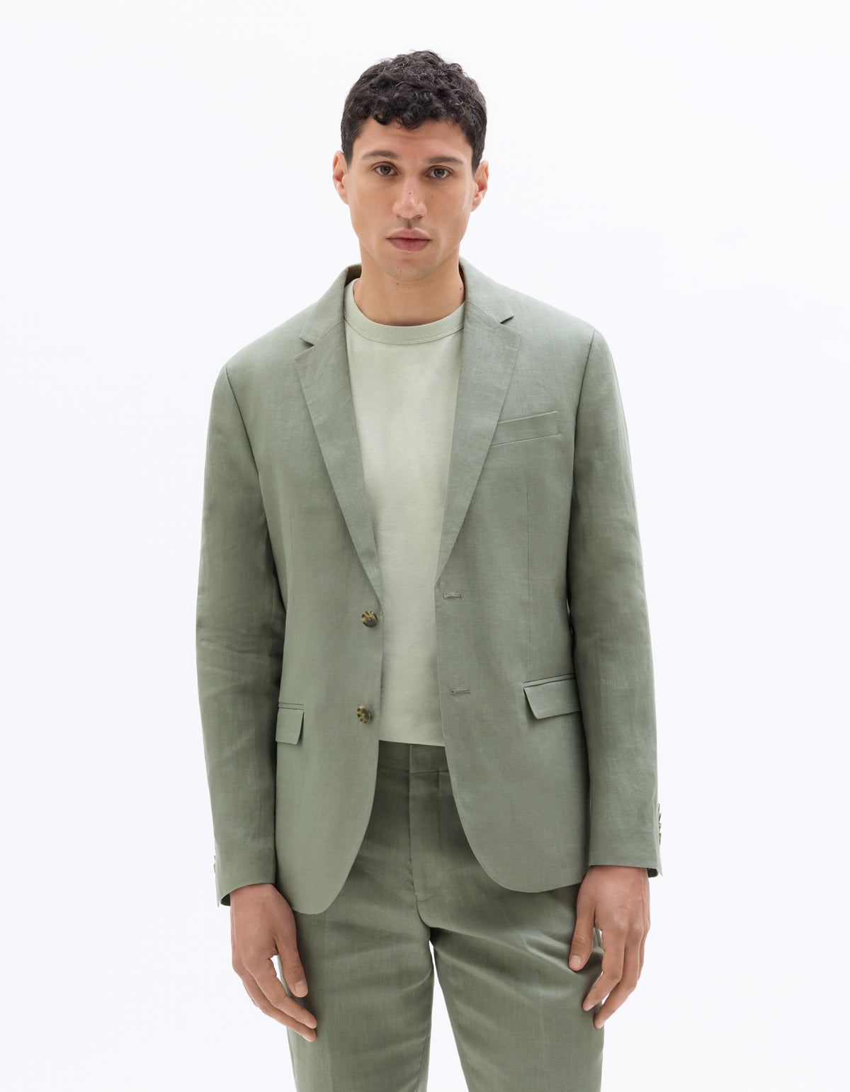 Slim Fit 100% Linen Regular Collar Blazer - Khaki