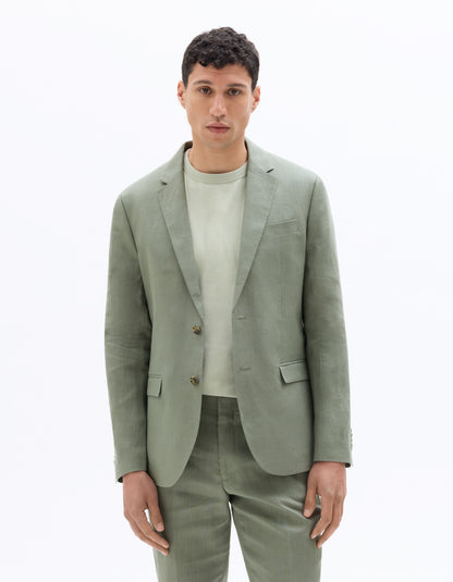 Celio Mens Olive Solid Slim Fit Linen Blazer