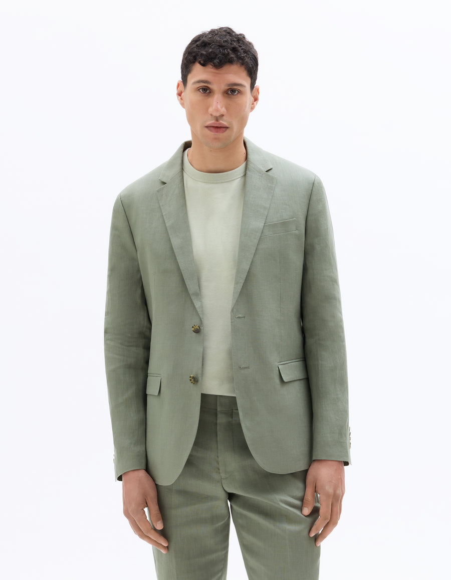 Slim Fit 100% Linen Regular Collar Blazer - Khaki