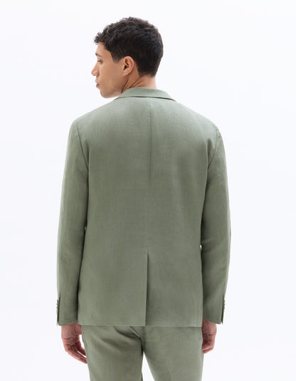 Celio Mens Olive Solid Slim Fit Linen Blazer