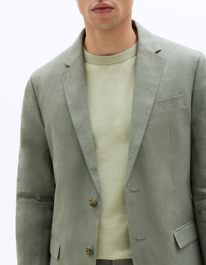 Celio Mens Olive Solid Slim Fit Linen Blazer