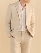 Celio Solid Slim Fit Linen Off White Blazer