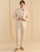 Celio Solid Slim Fit Linen Off White Blazer