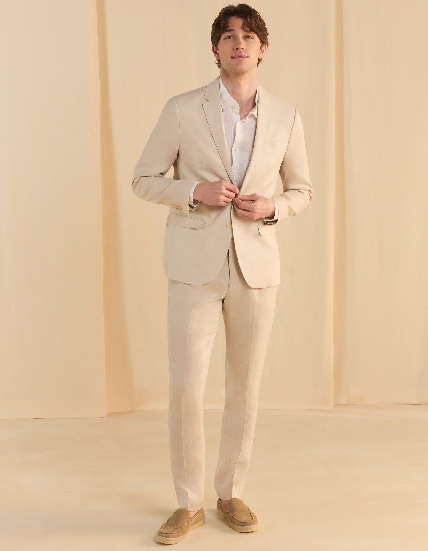 Celio Solid Slim Fit Linen Off White Blazer