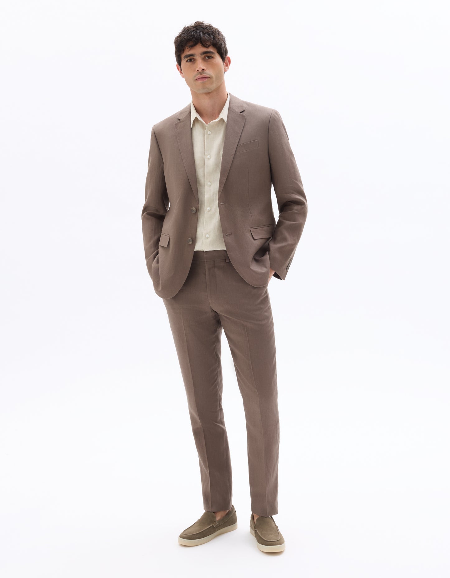 Celio Mens Brown Solid Slim Fit Linen Formal Trouser