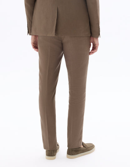 Celio Mens Brown Solid Slim Fit Linen Formal Trouser