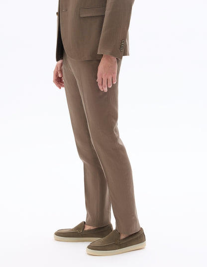 Celio Mens Brown Solid Slim Fit Linen Formal Trouser