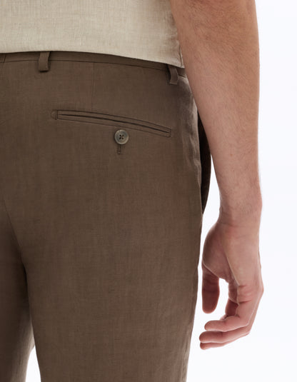 Celio Mens Brown Solid Slim Fit Linen Formal Trouser