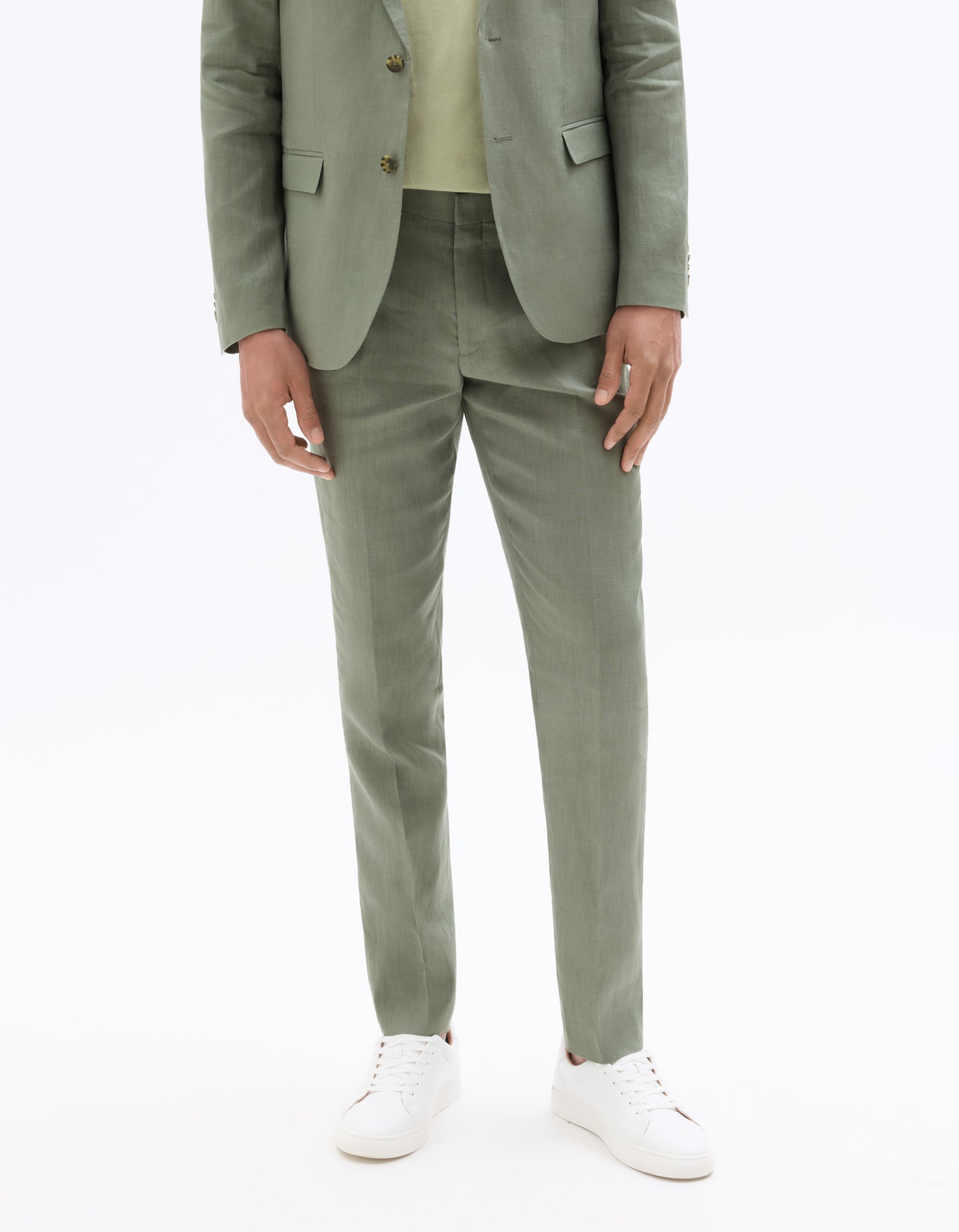 Celio Mens Olive Solid Slim Fit Linen Formal Trouser