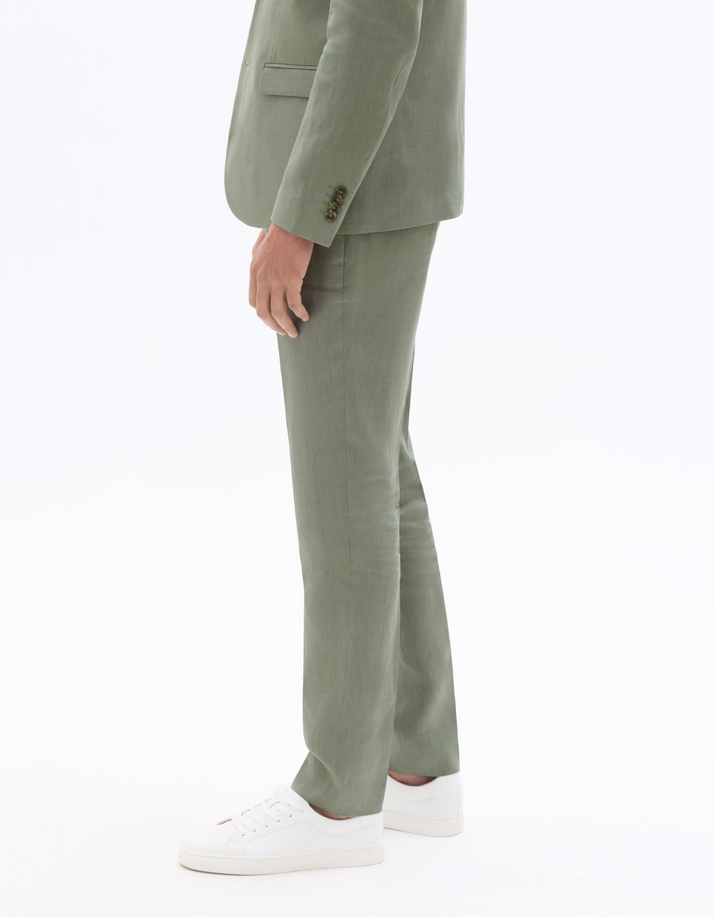 Celio Mens Olive Solid Slim Fit Linen Formal Trouser