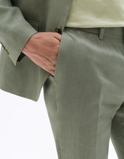 Celio Mens Olive Solid Slim Fit Linen Formal Trouser