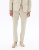 Celio Solid Slim Fit Linen Off White Formal Trouser
