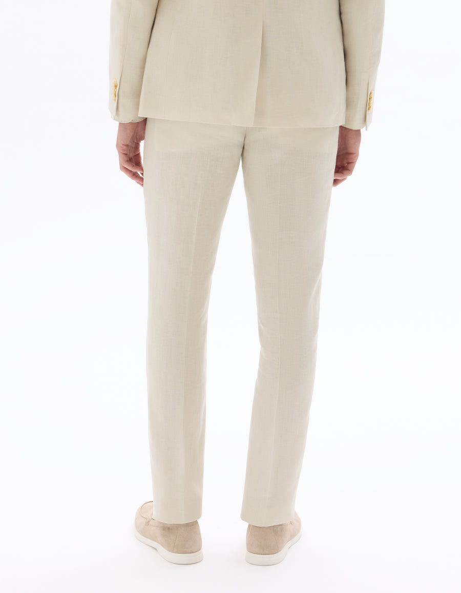 Celio Solid Slim Fit Linen Off White Formal Trouser