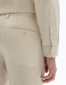 Slim Fit 100% Linen Solid Formal Trousers - Natural