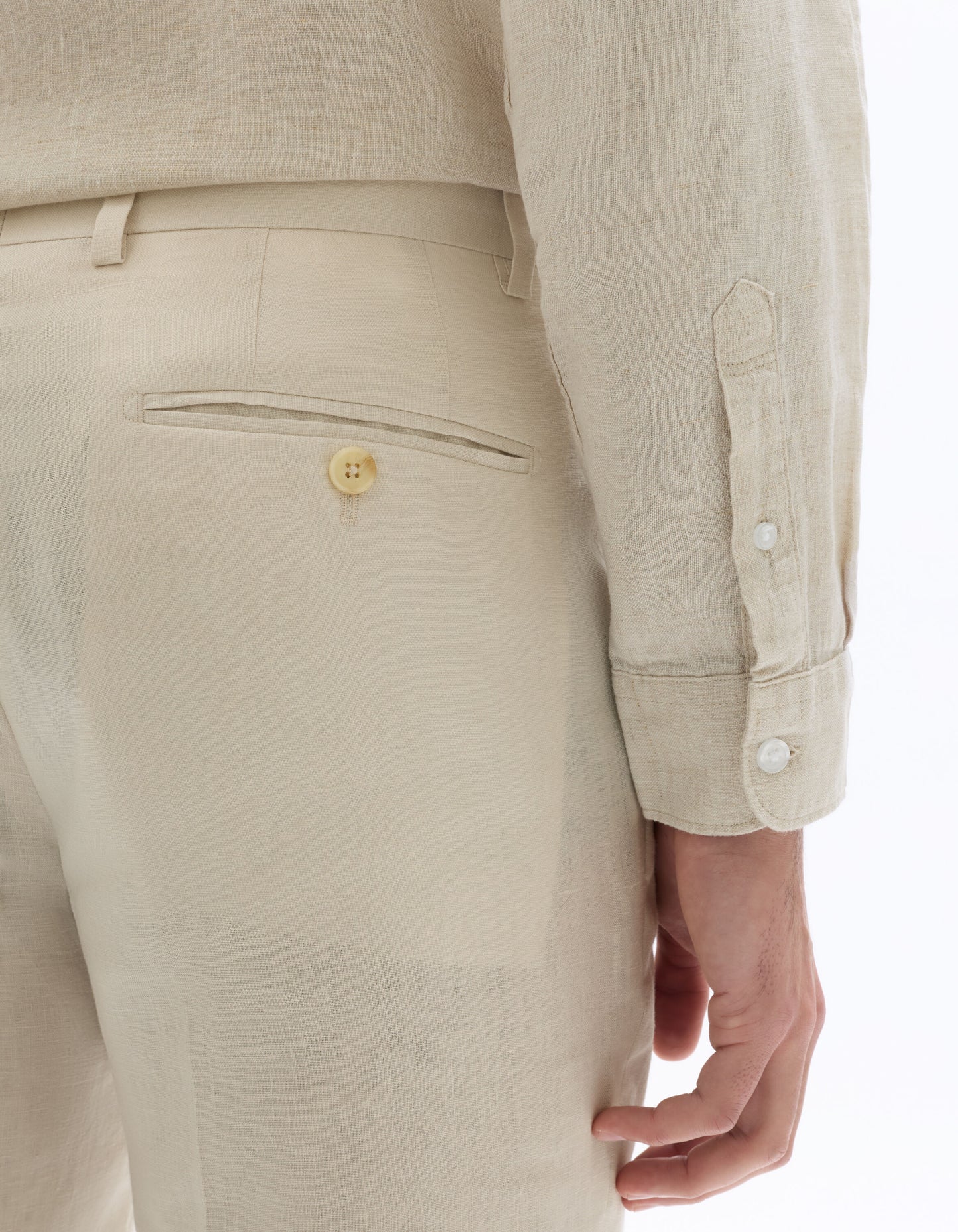Slim Fit 100% Linen Solid Formal Trousers - Natural