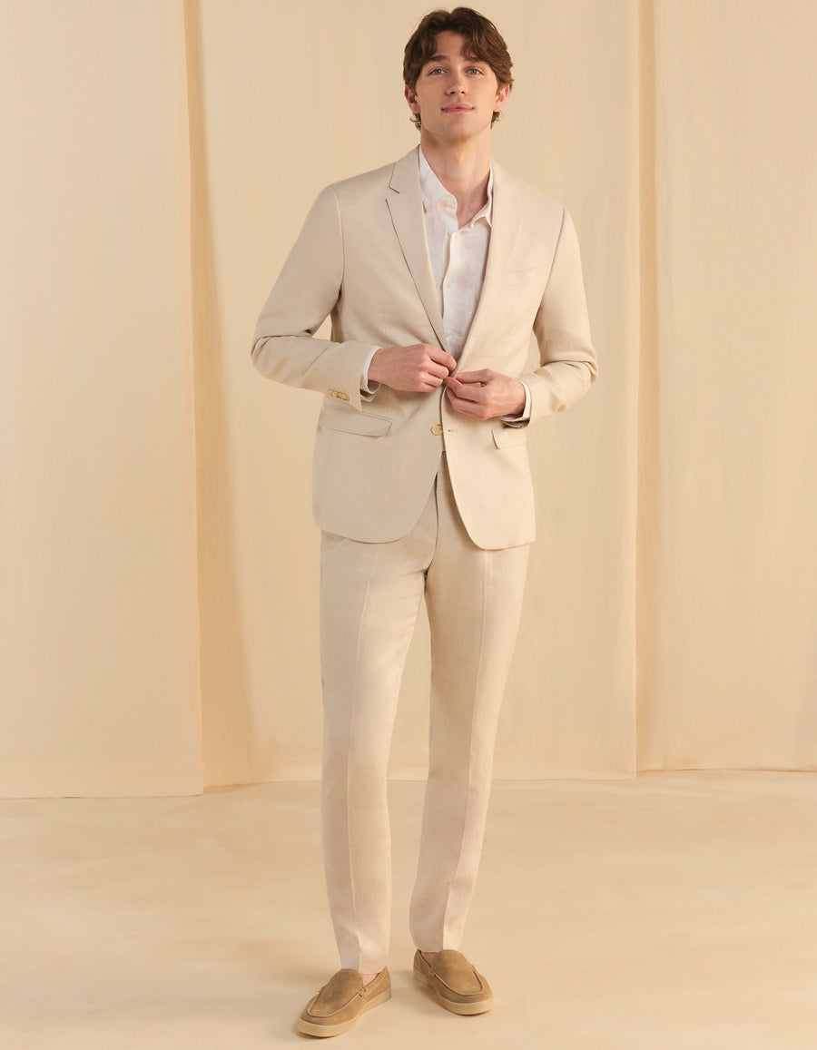 Celio Solid Slim Fit Linen Off White Formal Trouser