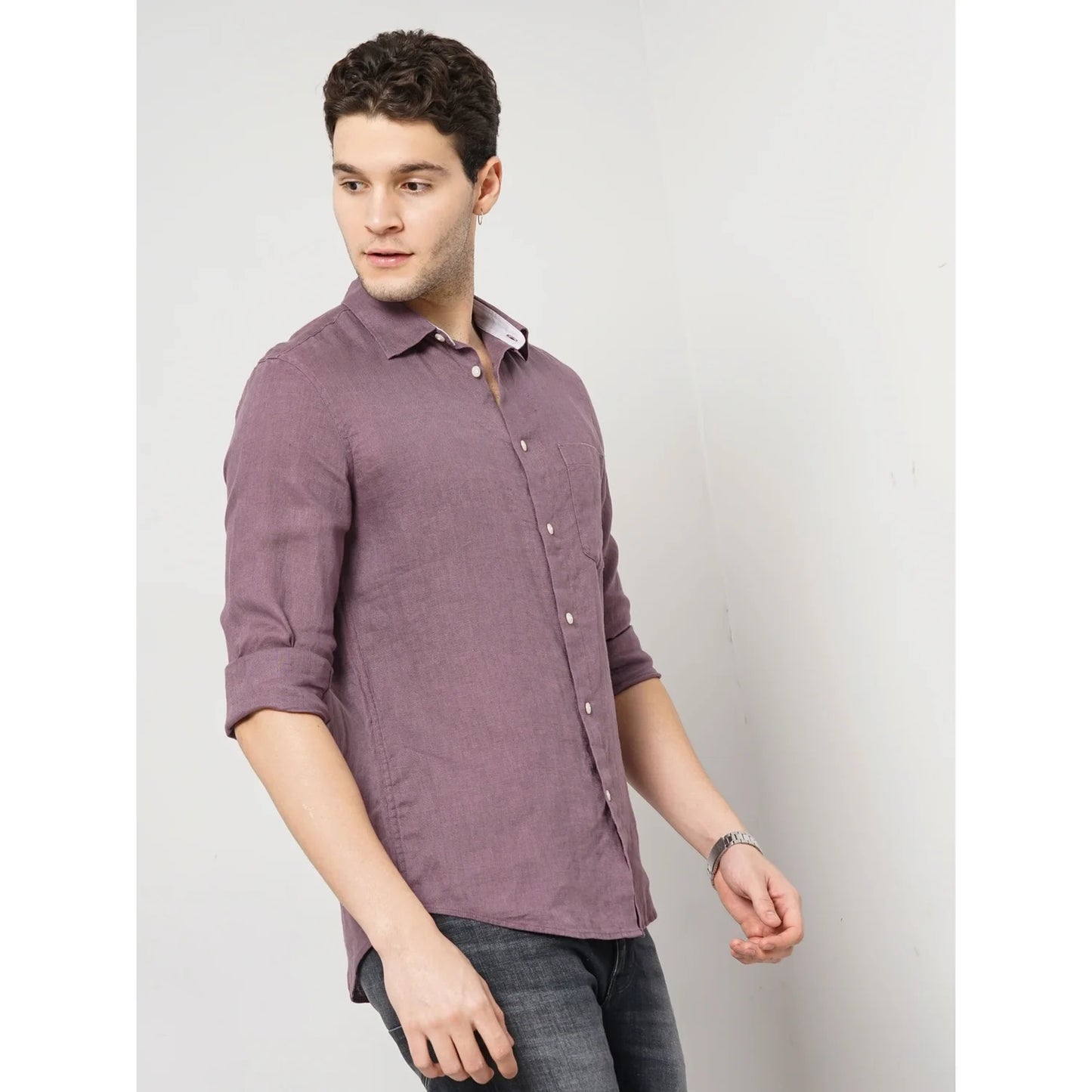 Purple Solid Linen Shirt