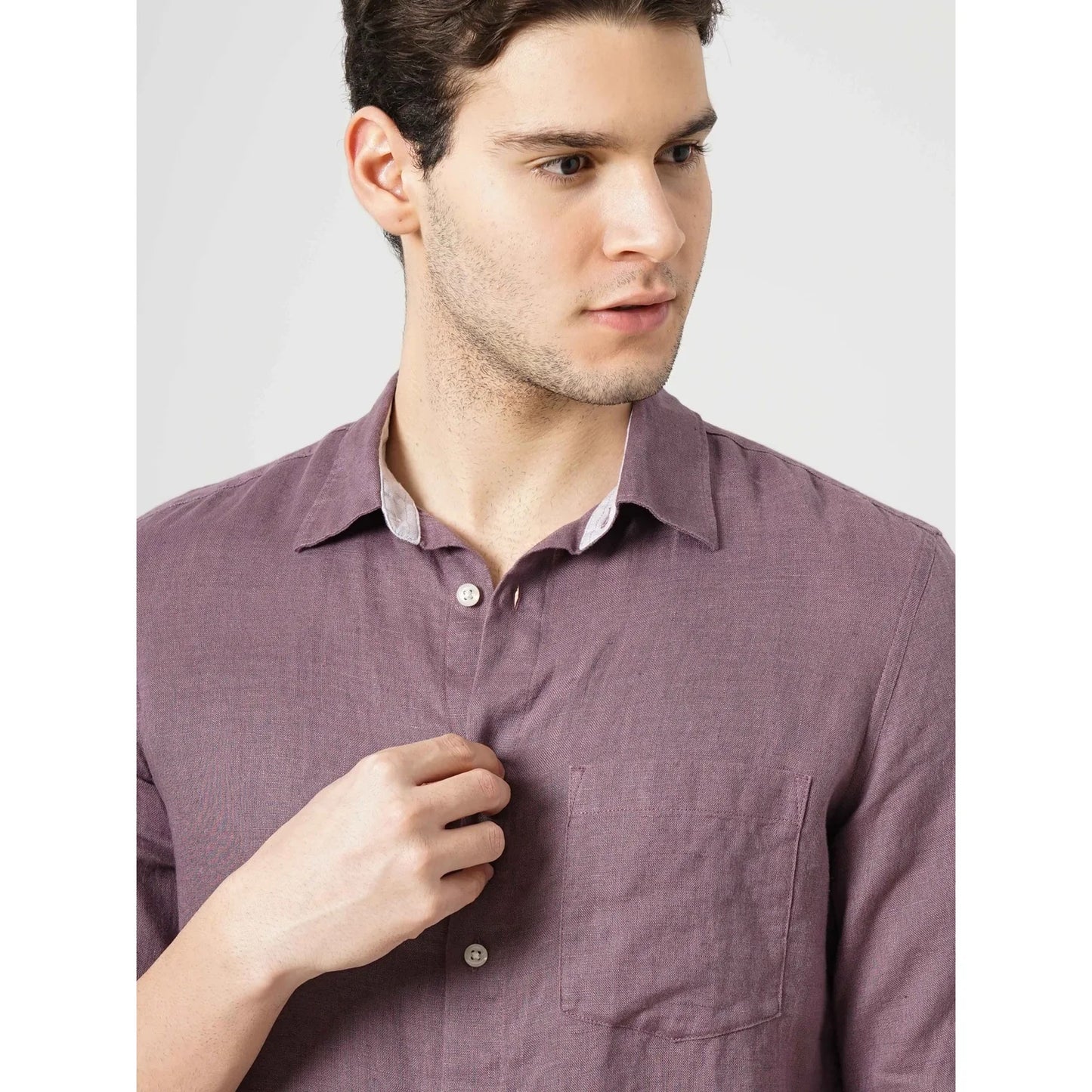 Purple Solid Linen Shirt