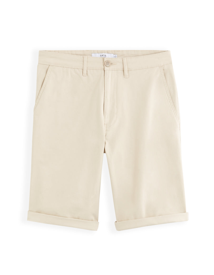 Celio* Cotton-Blend Regular Fit Off White Shorts