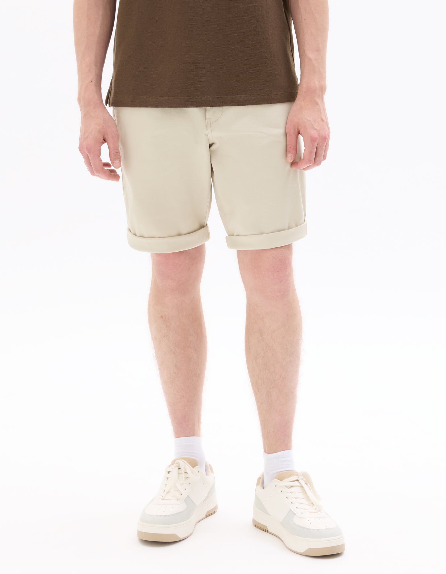 Celio* Cotton-Blend Regular Fit Off White Shorts