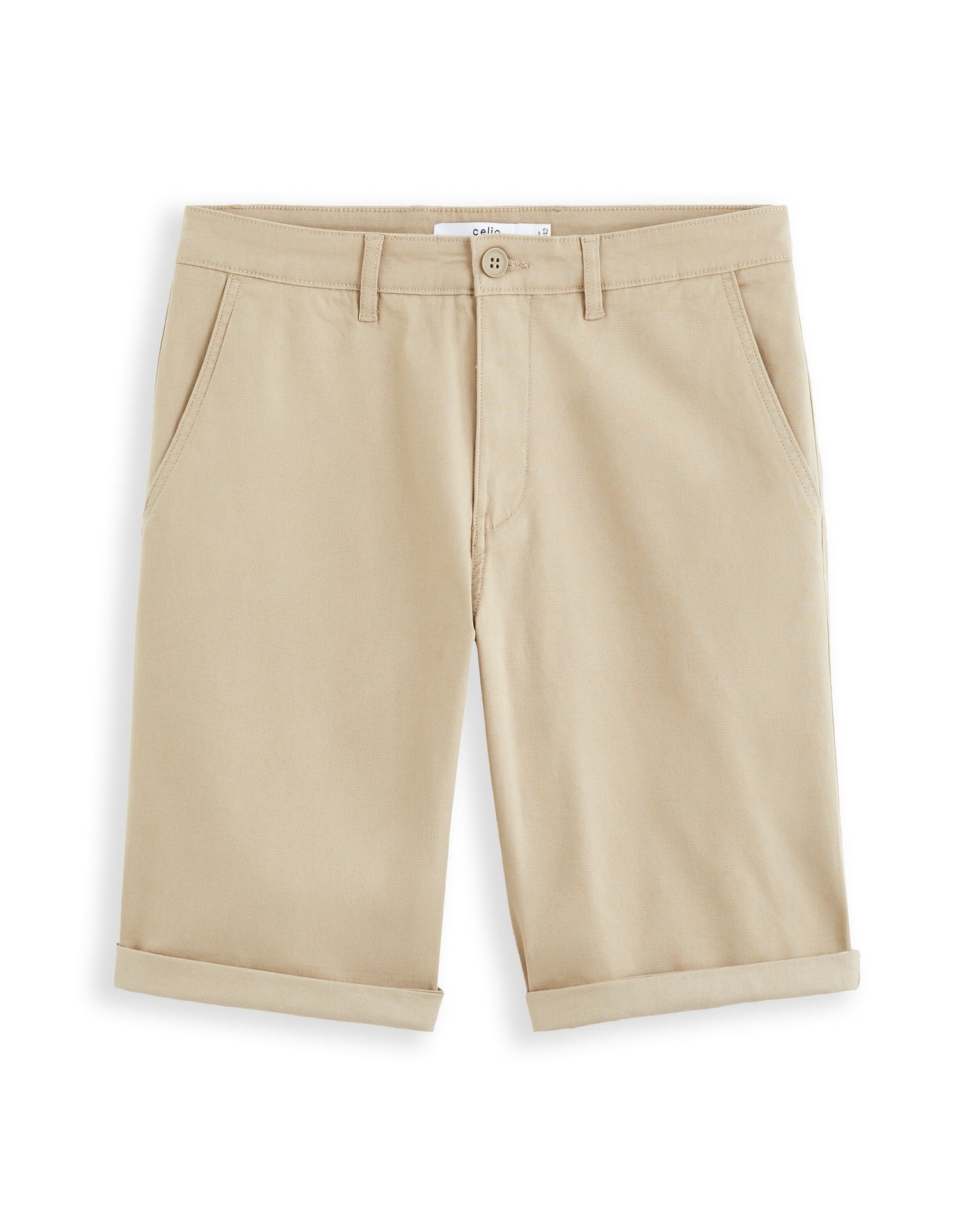 Regular Fit Stretch Cotton Shorts - Beige