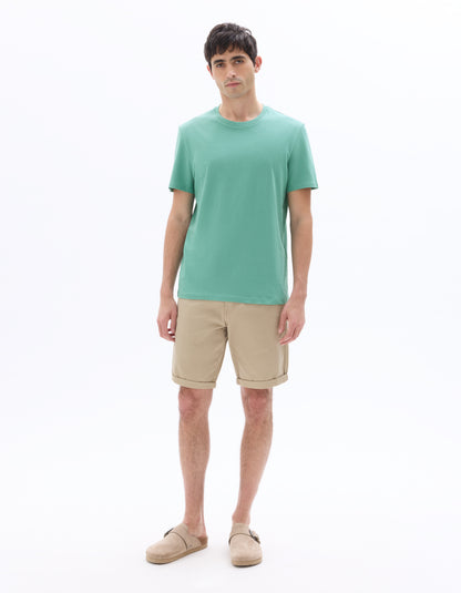 Celio Solid Regular Fit Cotton Beige Shorts