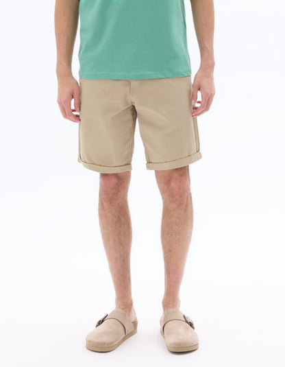 Celio Solid Regular Fit Cotton Beige Shorts