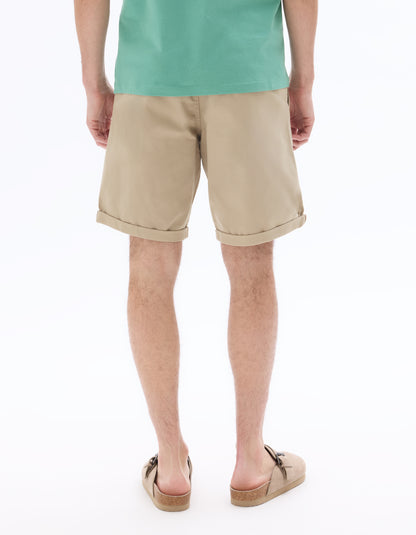 Celio Solid Regular Fit Cotton Beige Shorts
