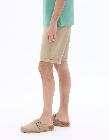 Celio Solid Regular Fit Cotton Beige Shorts