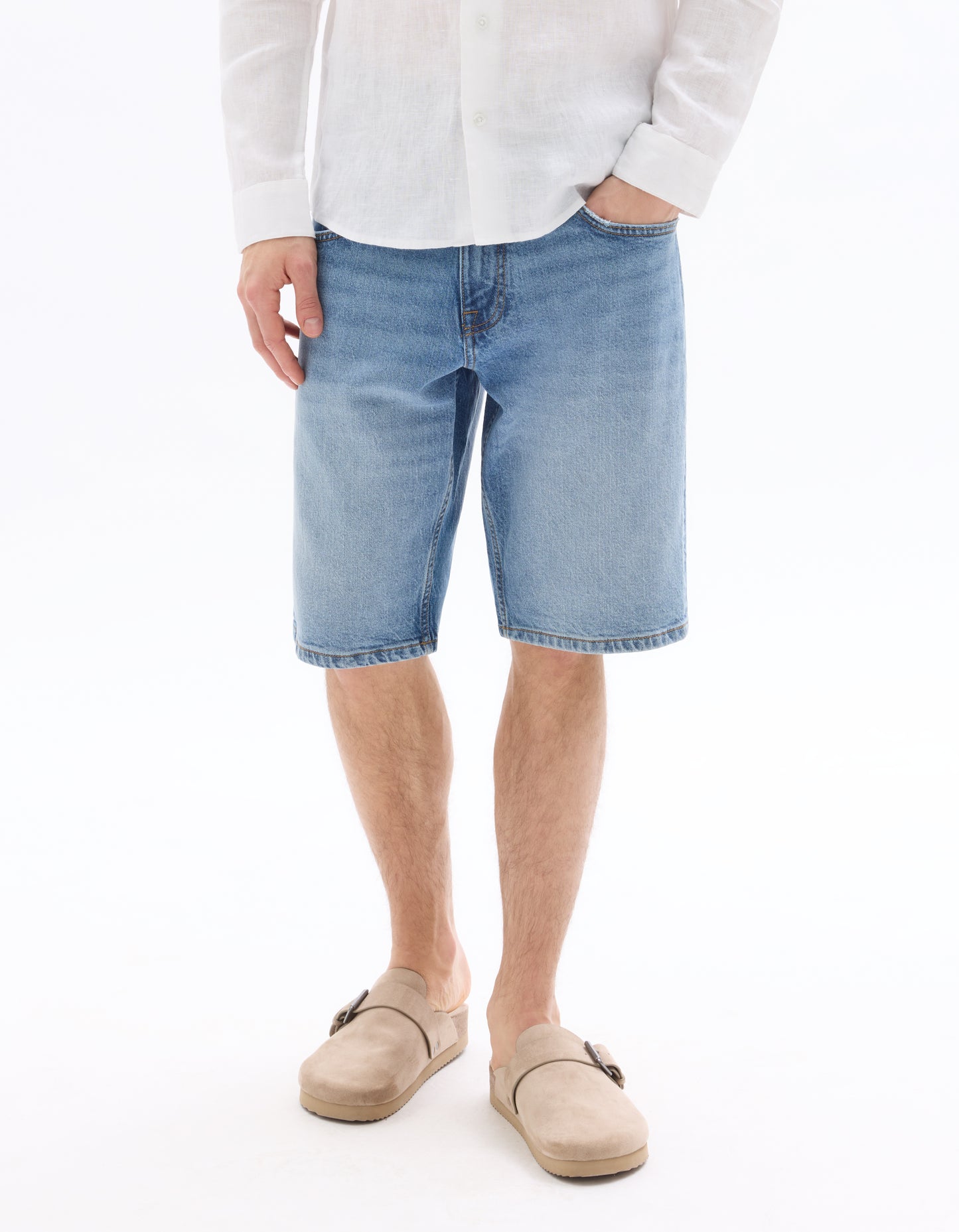 Celio* Cotton-Blend Regular Fit Blue Bermuda