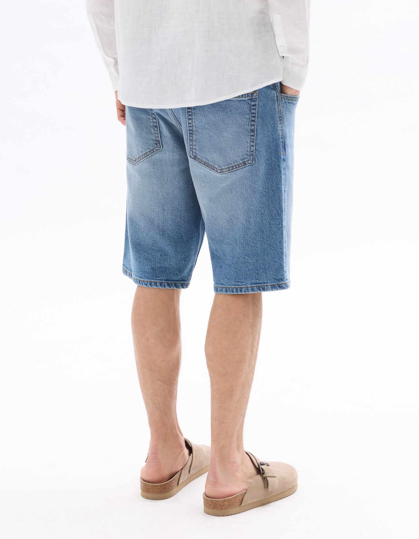 Celio* Cotton-Blend Regular Fit Blue Bermuda