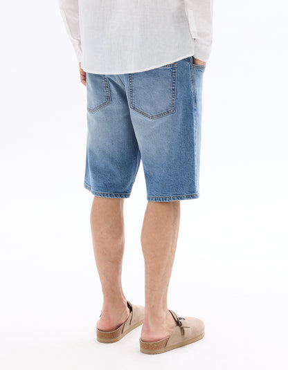 Celio* Cotton-Blend Regular Fit Blue Bermuda
