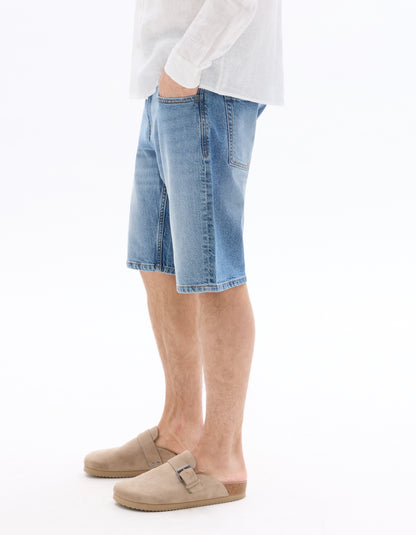 Celio* Cotton-Blend Regular Fit Blue Bermuda