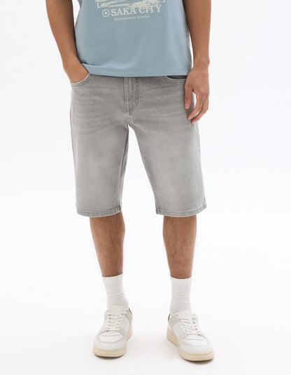 Celio* Cotton Grey Regular Fit Men Solid Bermuda