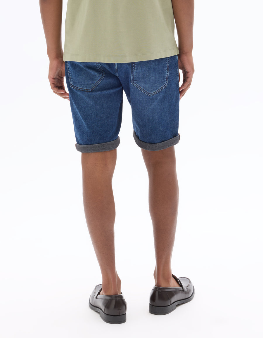 Celio Solid Regular Fit Cotton-Poly-Blend Blue Shorts