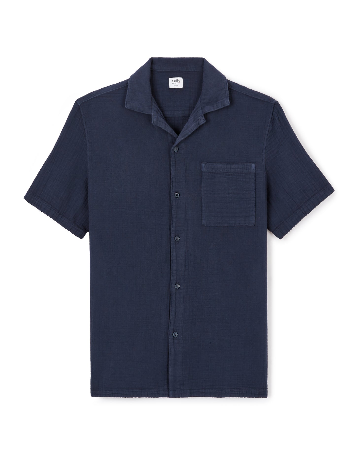 Celio* Men Regular Fit Navy Blue Cotton Solid Shirt