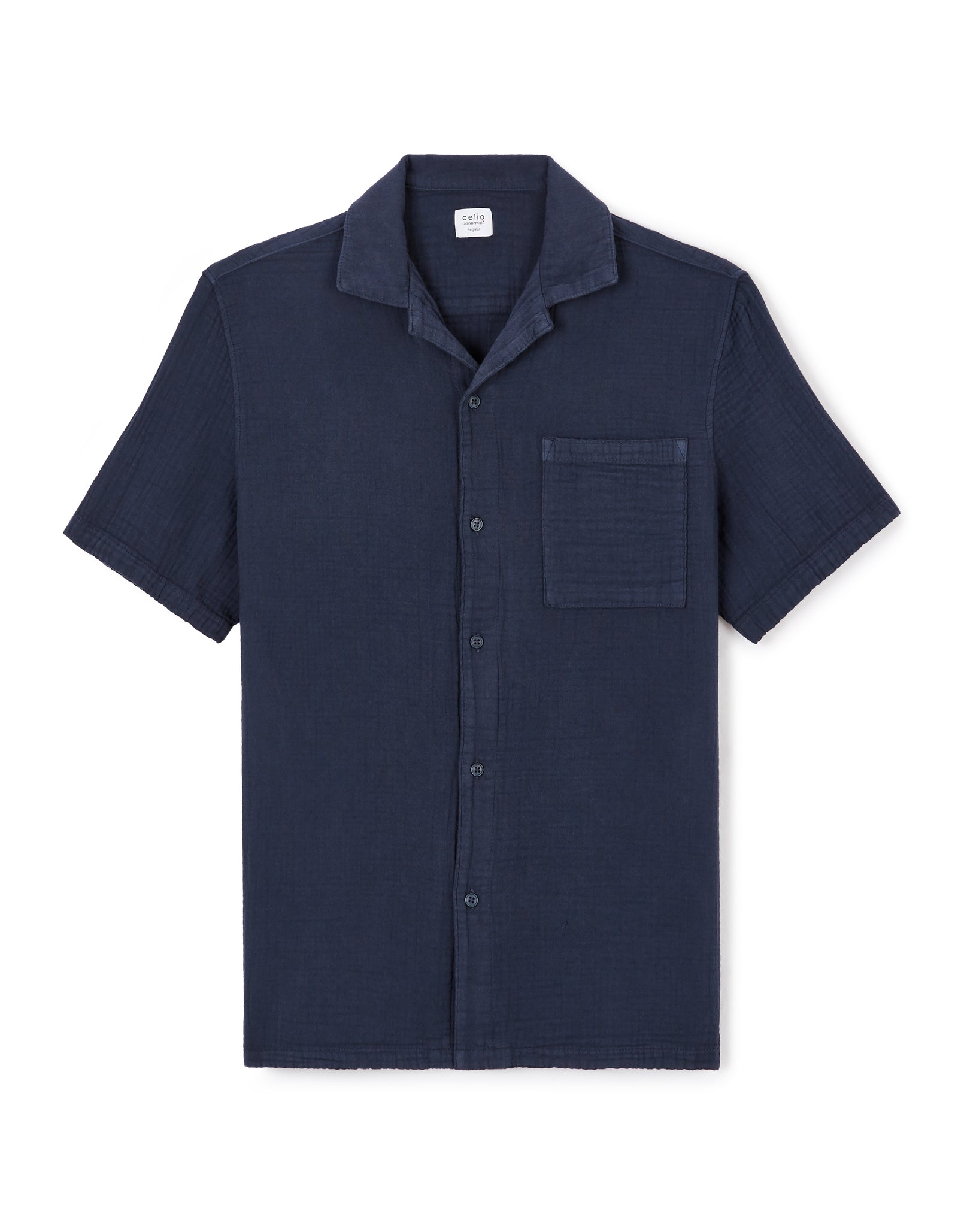 Celio* Men Regular Fit Navy Blue Cotton Solid Shirt