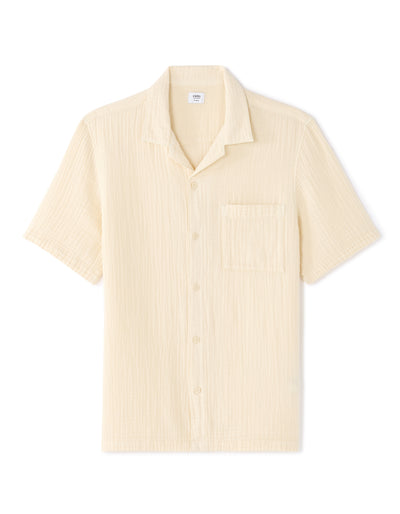 Regular Fit 100% Cotton Cuban Collar Shirt - Cream