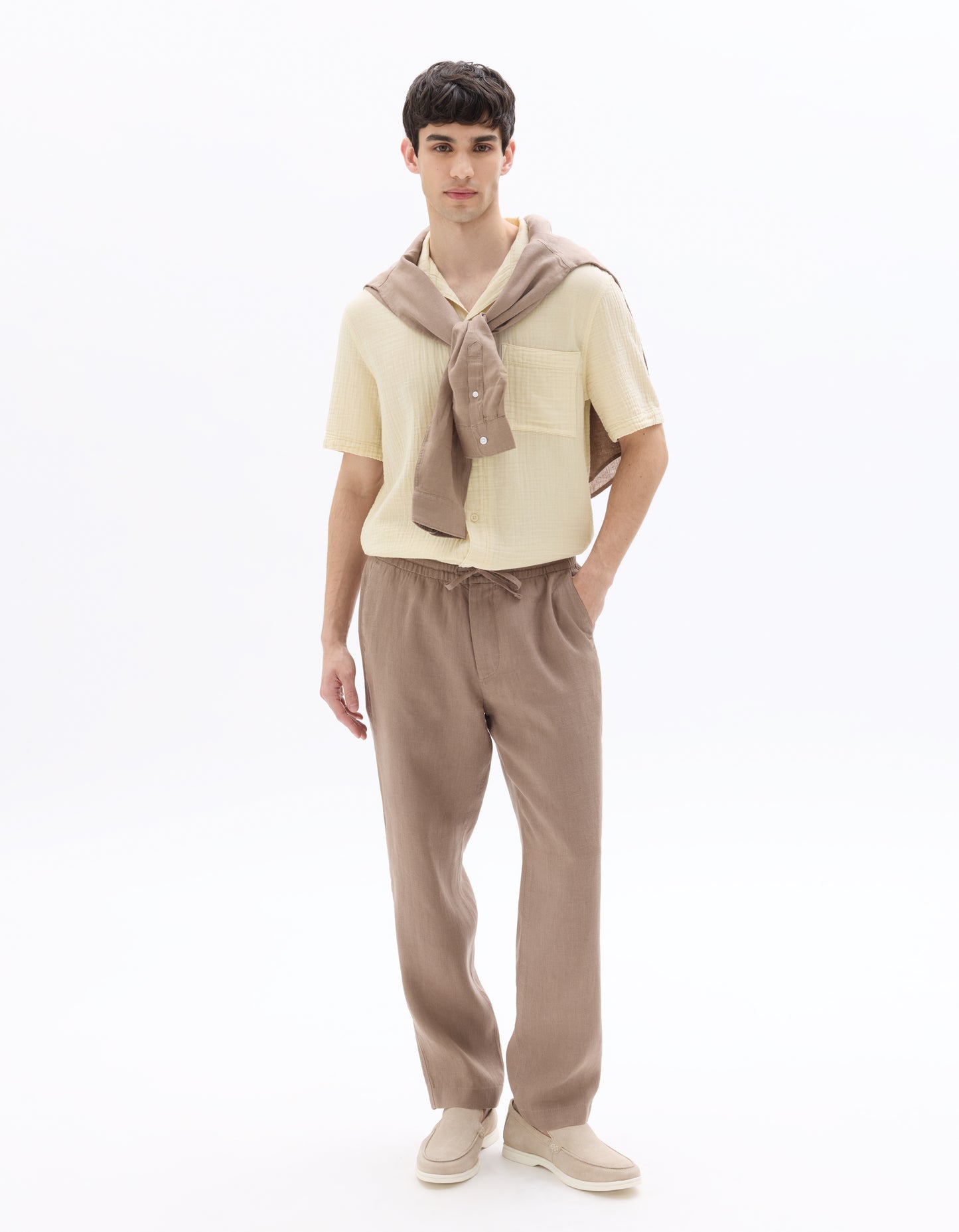 Regular Fit 100% Cotton Cuban Collar Shirt - Cream