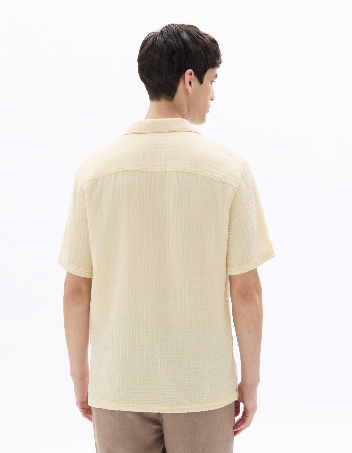 Regular Fit 100% Cotton Cuban Collar Shirt - Cream