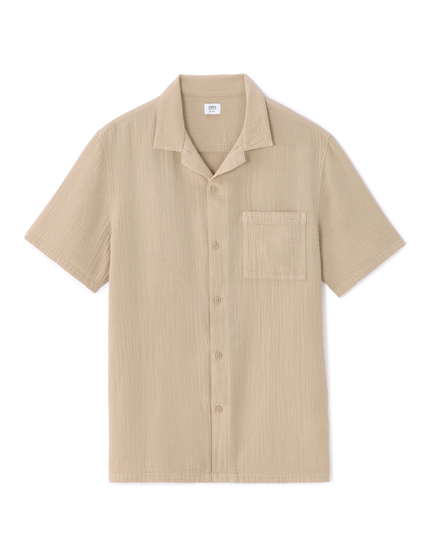 Regular Fit 100% Cotton Cuban Collar Shirt - Brown