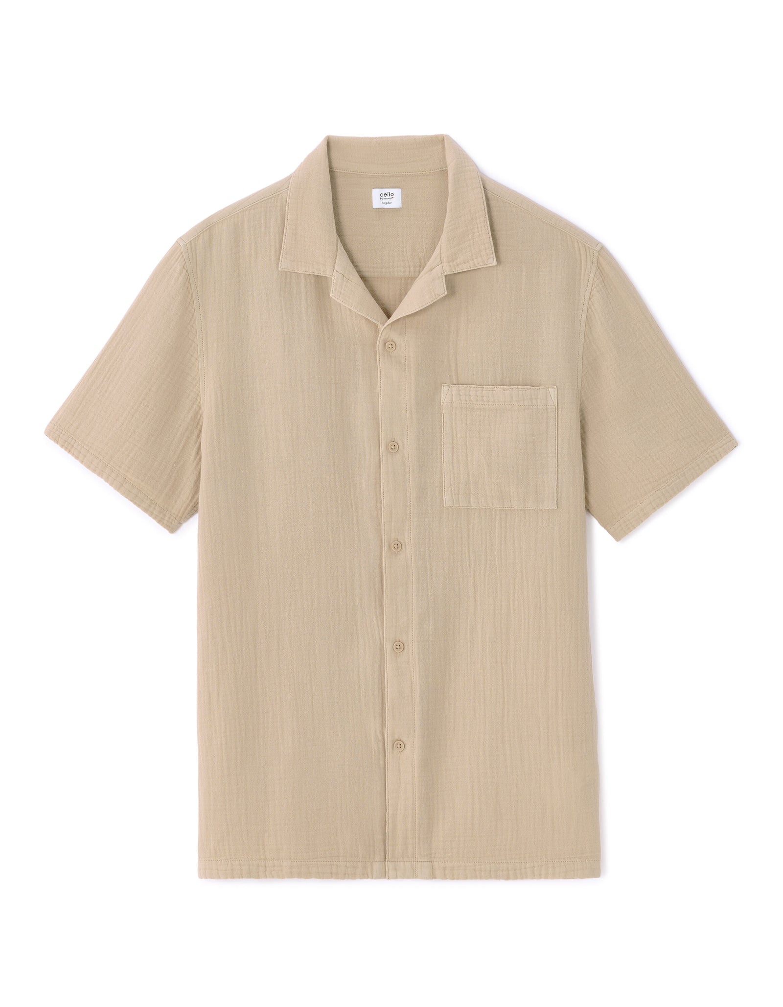Regular Fit 100% Cotton Cuban Collar Shirt - Brown