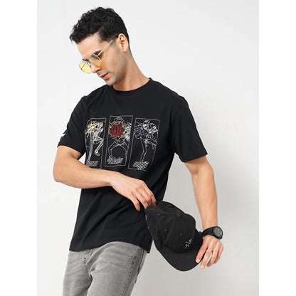 One Piece - Black Printed Cotton T-Shirt