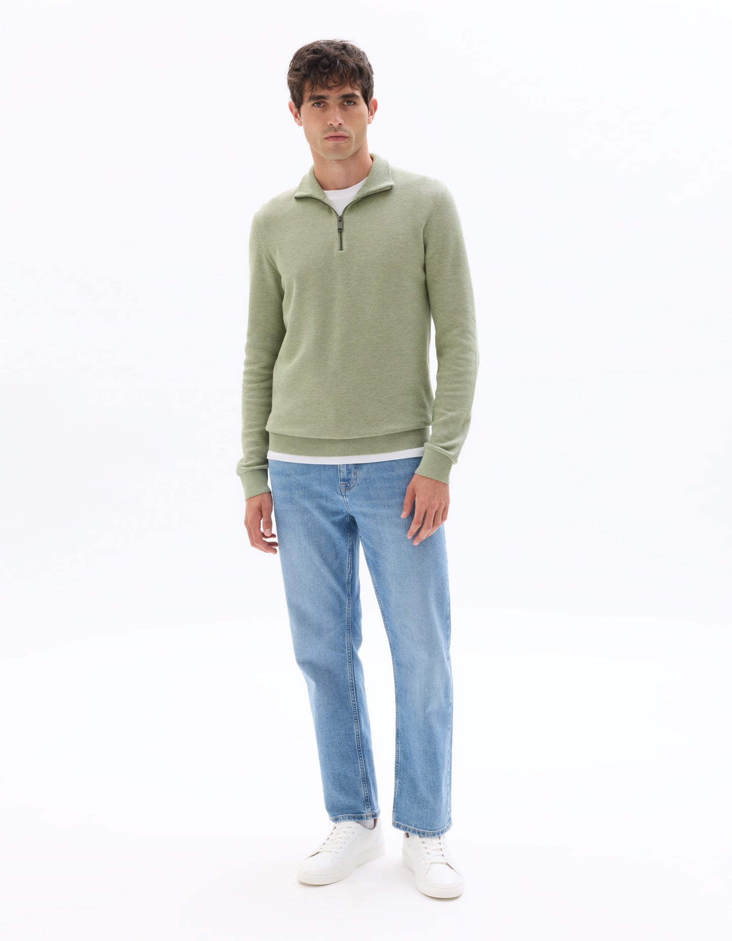 Regular Fit 100% Cotton High Neck Sweaters - Green