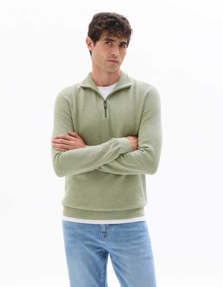Regular Fit 100% Cotton High Neck Sweaters - Green