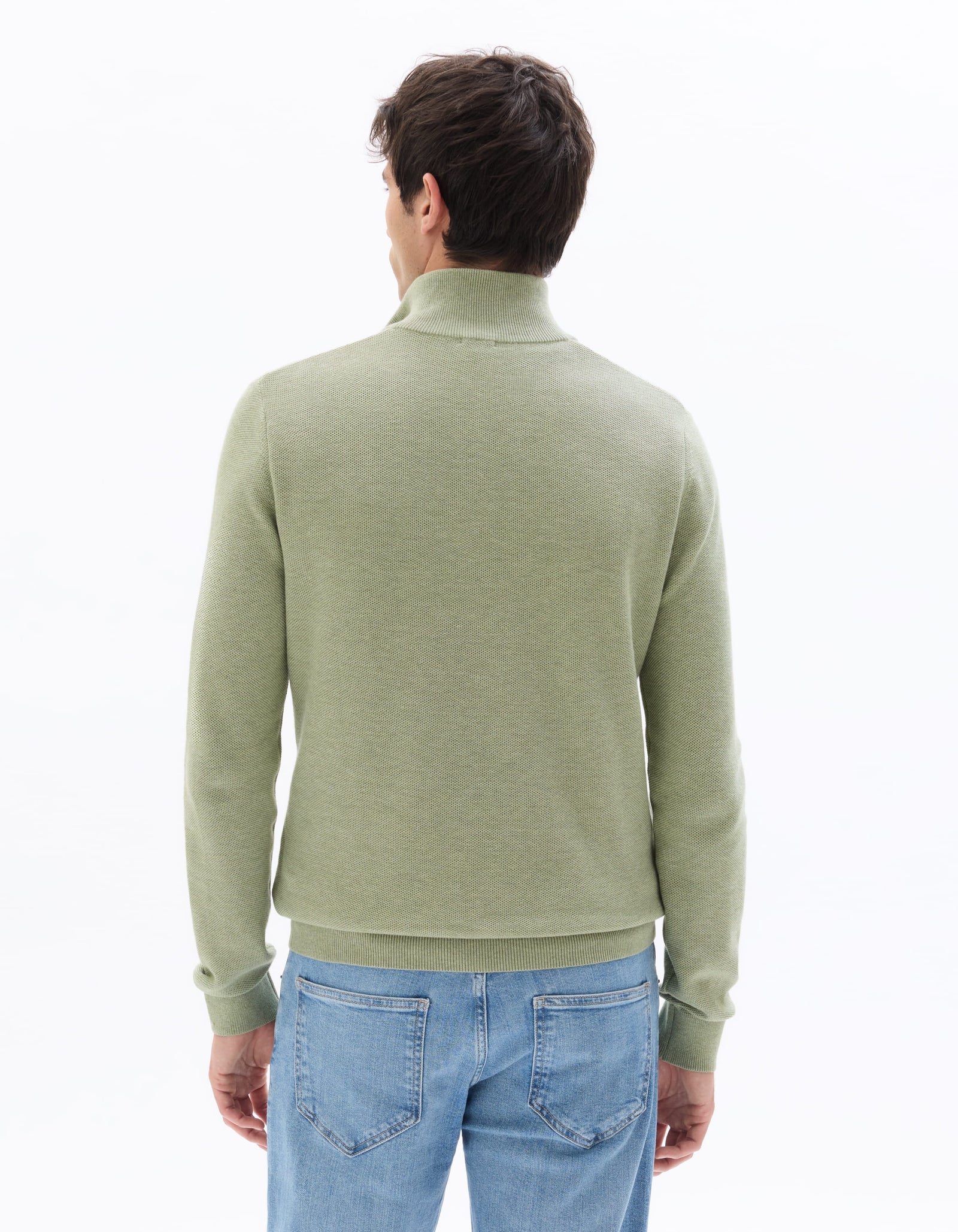 Regular Fit 100% Cotton High Neck Sweaters - Green
