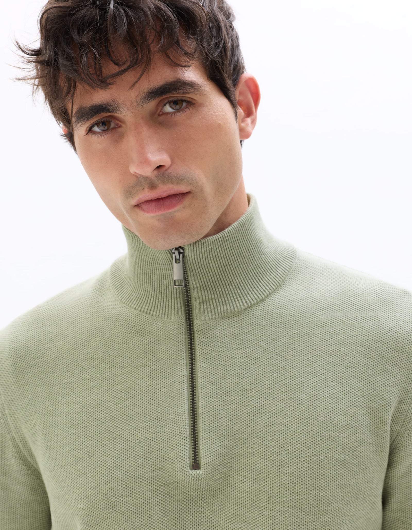 Regular Fit 100% Cotton High Neck Sweaters - Green