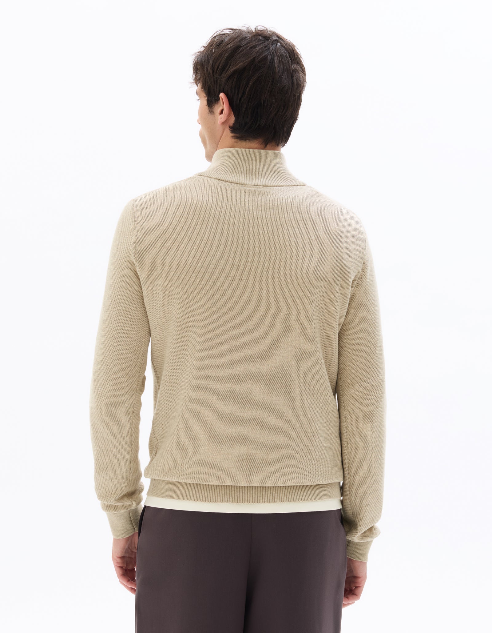 Regular Fit 100% Cotton High Neck Sweater - Beige