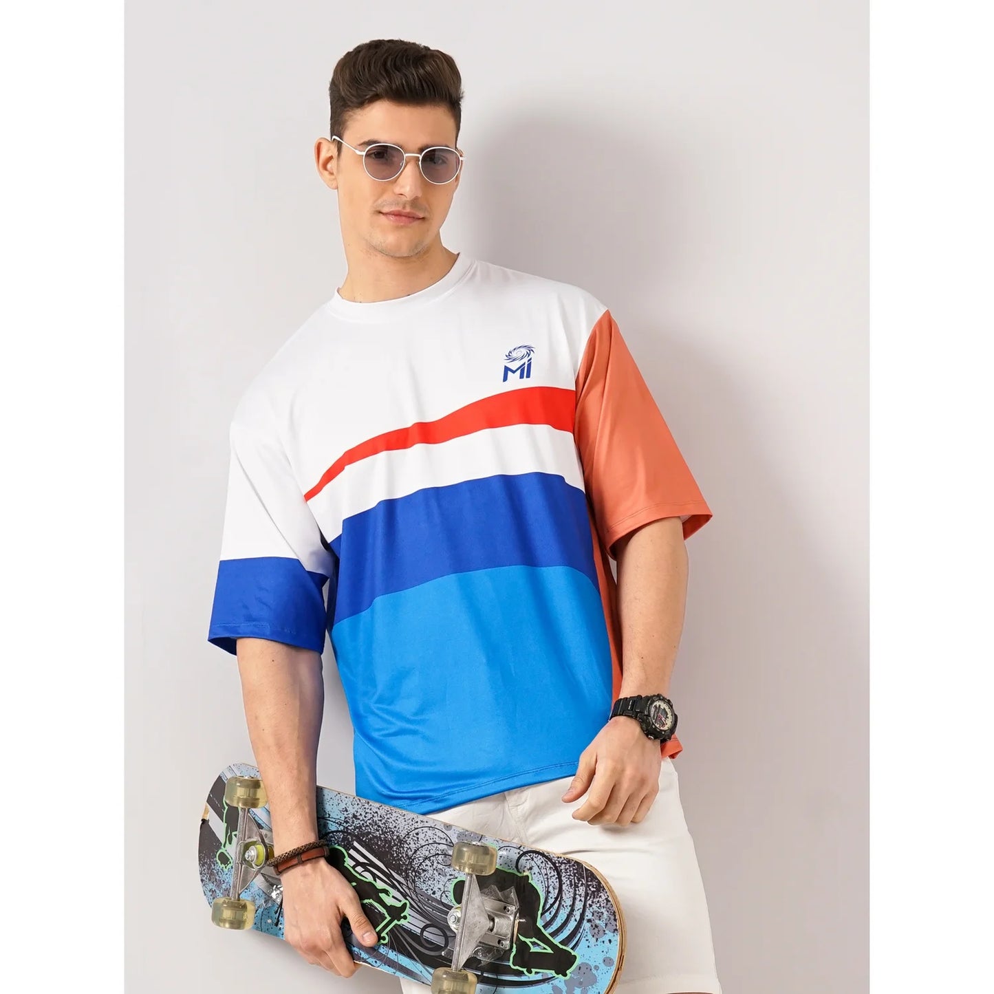 Mumbai Indians - Beige Printed Polyester T-shirt